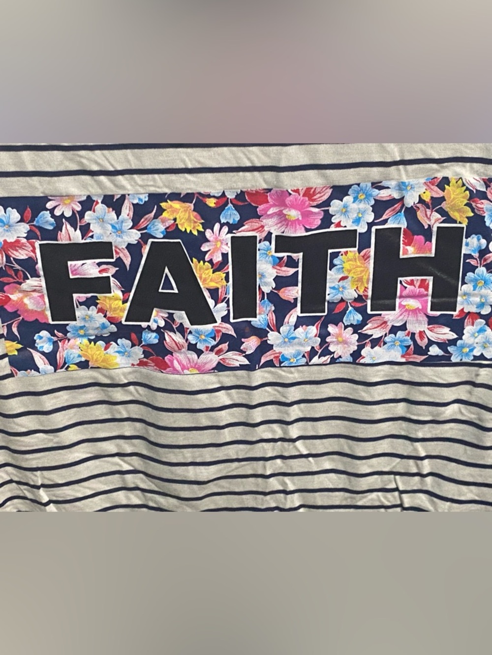 Love Nation Navy & White Striped 'FAITH' Floral Graphic Tee